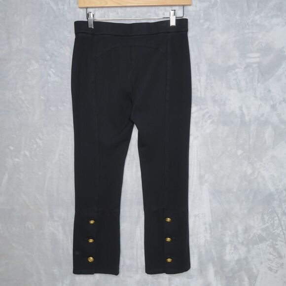 TORY BURCH Ponte Flare Black Pants Size S Gold-Tone Buttons Pull On Stretch - Picture 1 of 9